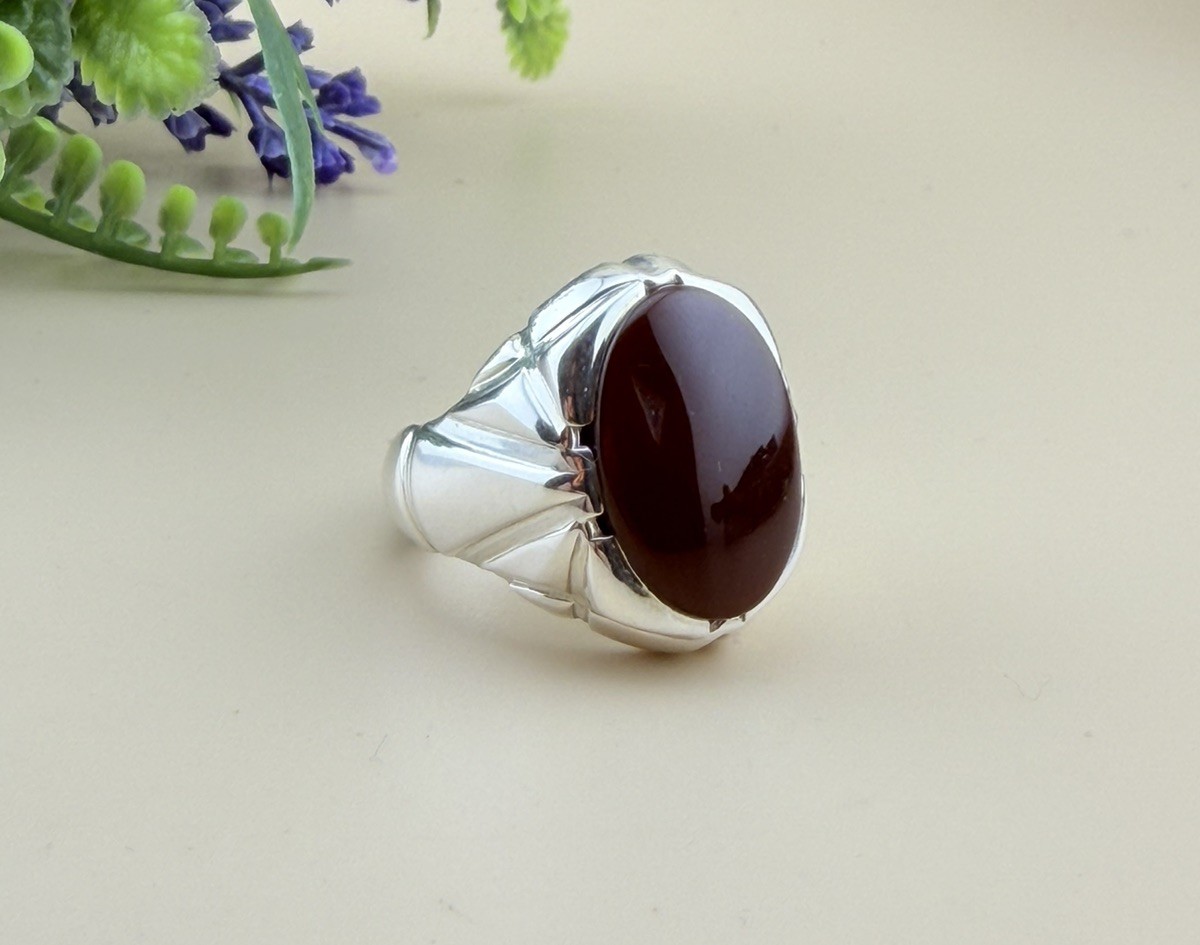 خاتم فضه ٩٩٠ صياغة عارف عقيق يماني اصلي Sterling Silver 990 YAMANI Agate Arif