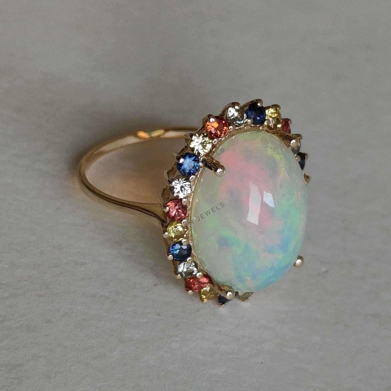 6.50 Ct Natural Ethiopian Opal Band Ring 14K Gold Minimalist October Birthstone