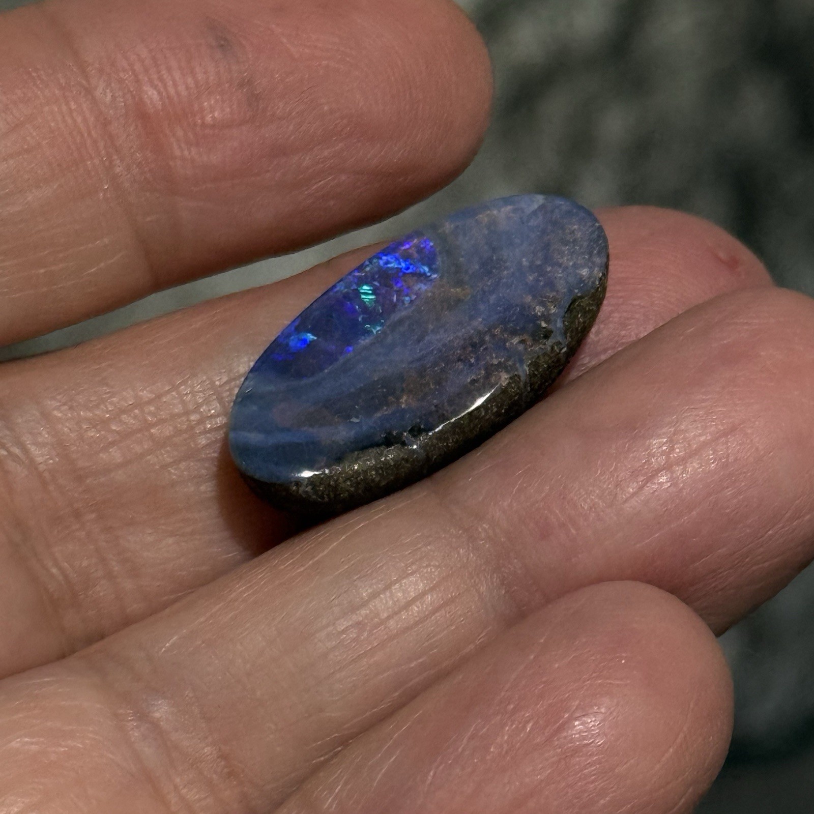13.25ct 24x12x5mm Unique Blue Australian Boulder Opal Oval Cabochon Ring Gem