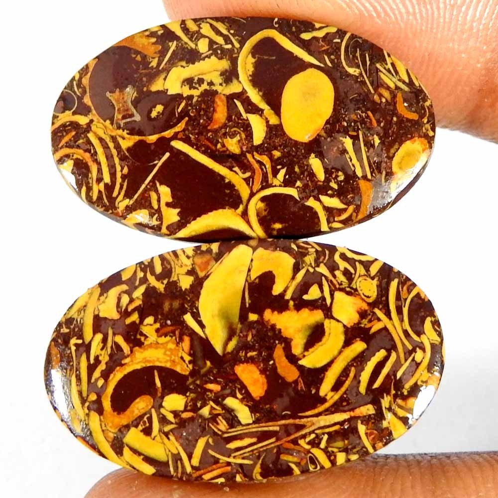 27.45Cts100%Natural Quality Mariam Jasper Oval Pair Cabochon Gemstone