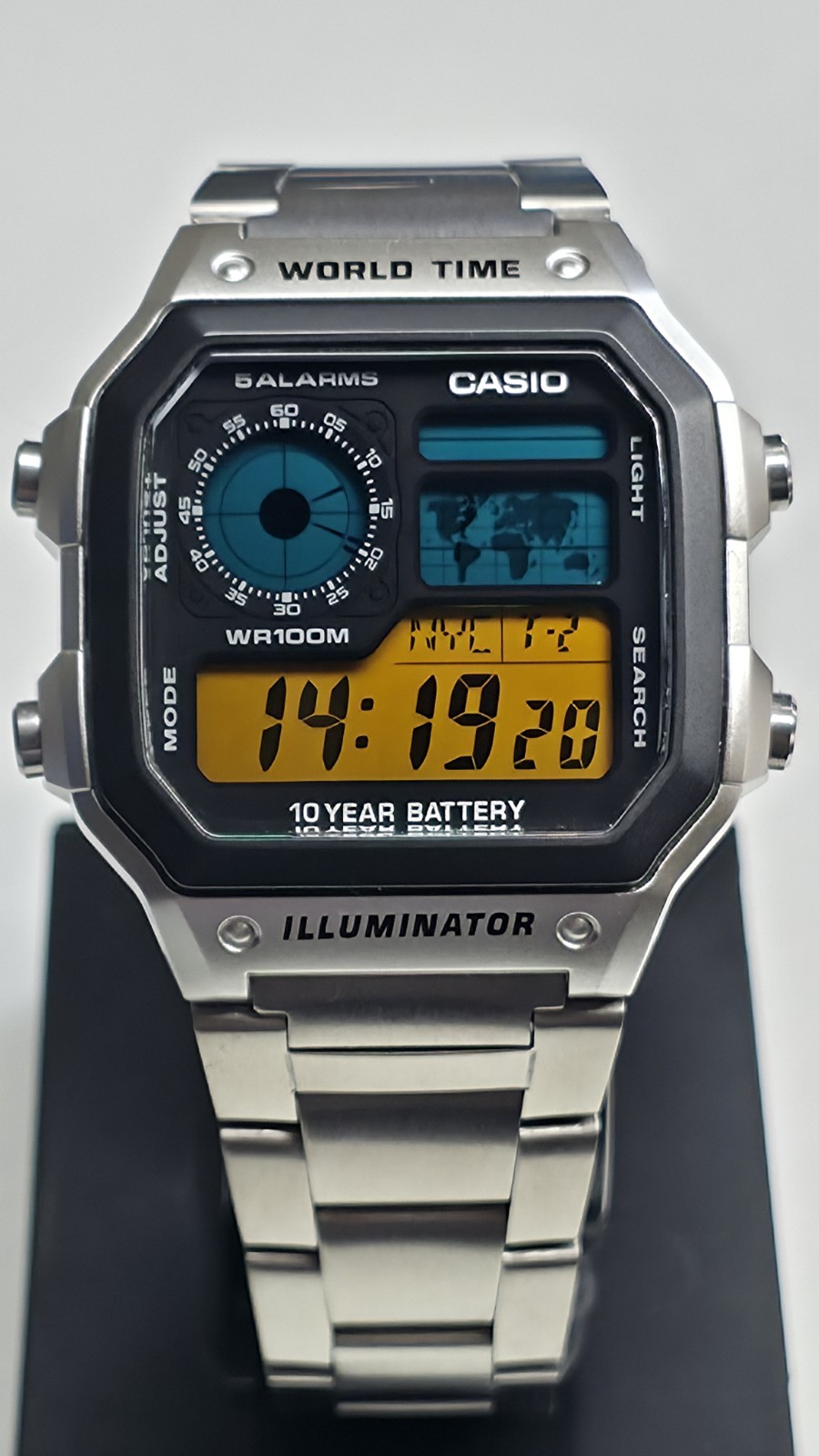 Casio AE-1200 “Latitude Blue” World Time- Stainless Steel – Oil Filled Hydro Mod