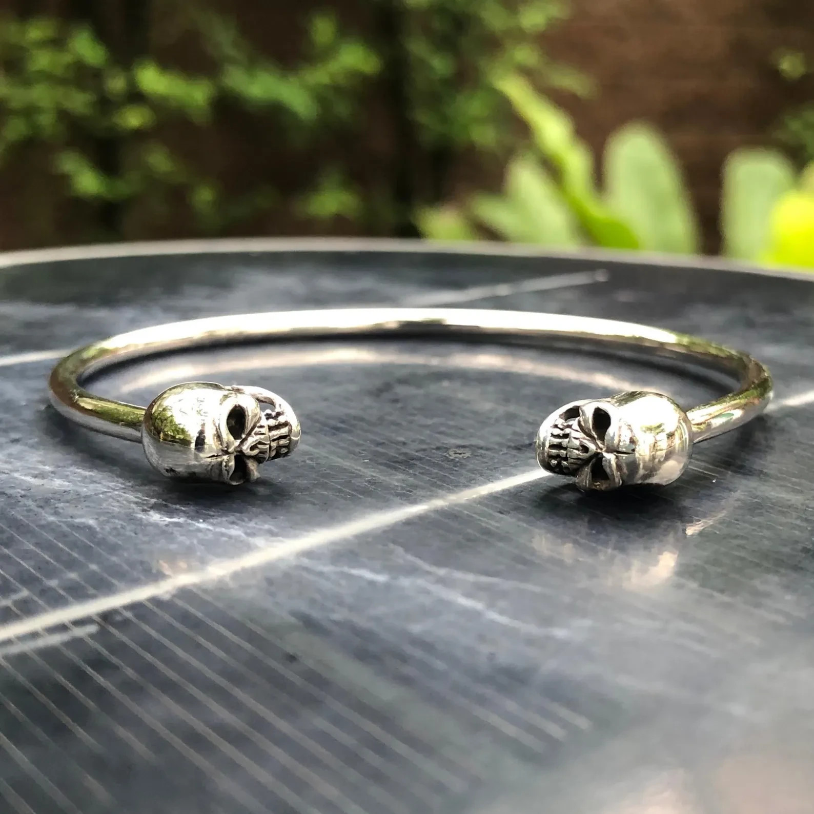 Handcrafted 925 Sterling Silver Skull Skeleton Gothic Punk Biker Bracelet