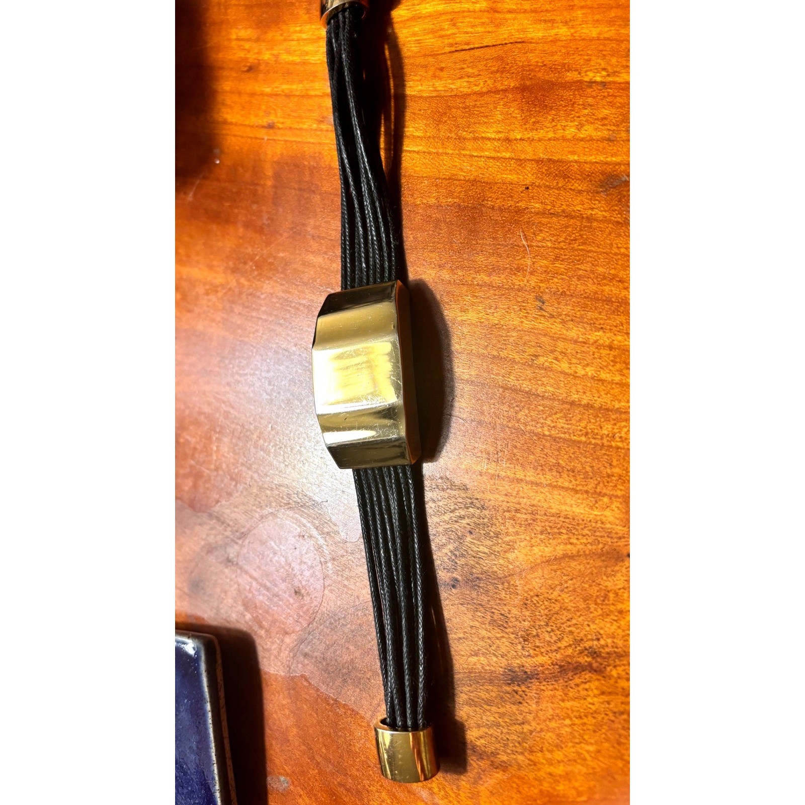 St John Gold Tone Multi Strand Black Cord Bracelet Minimalist Geometric Logo