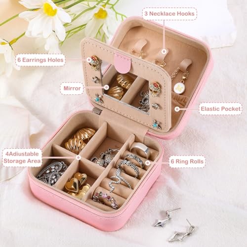 Travel Jewelry Case for Women Girls Daughter Birthday Gift fromom Dad M Pink