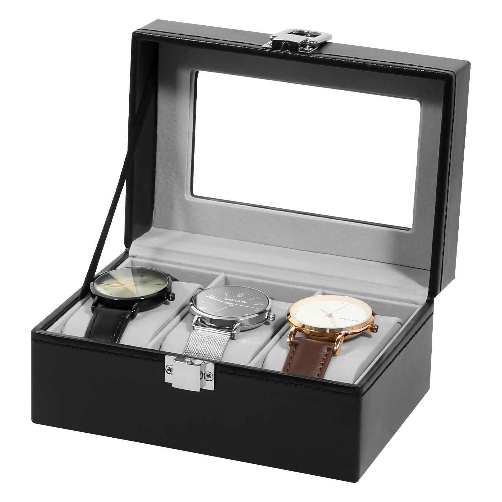 3 Slot PU Leather Watch Box Organizer Display Case Soft Pillow Travel Gift Men