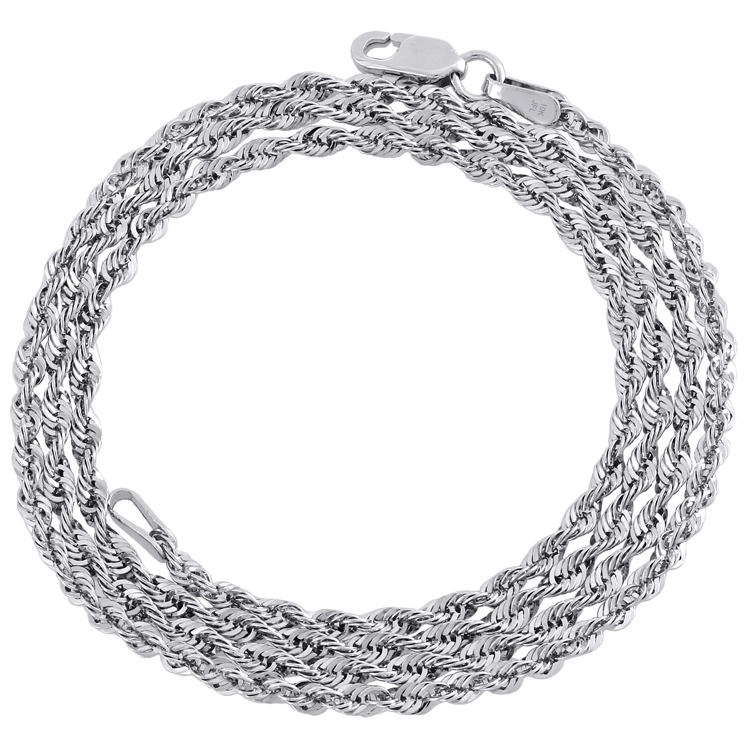 10K White Gold Diamond Cut Hollow Rope Chain 2mm Wide Necklace 18 – 26 Inches