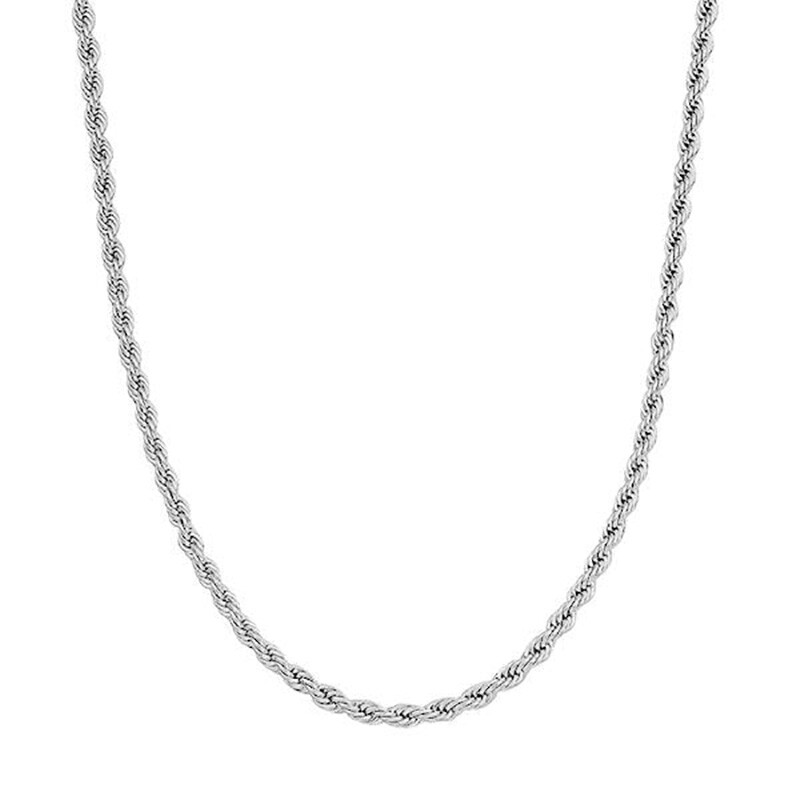 Classy Men Women 3mm Silver Stainless Steel Twisted Rope Chain Necklace 16-30″