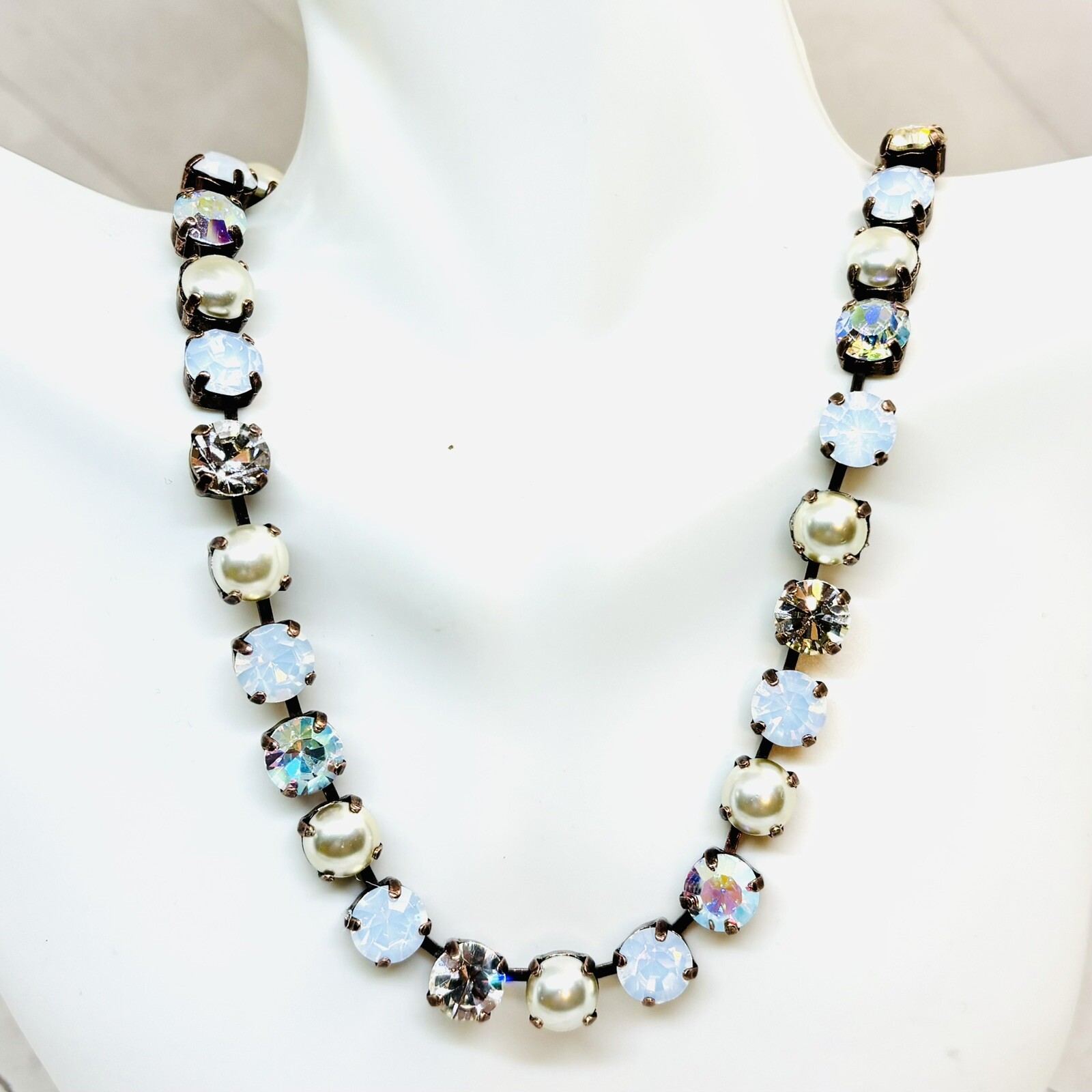 Champagne Light Silk Cup Chain Necklace Creamy Pearl Cup Chain Tennis Necklace