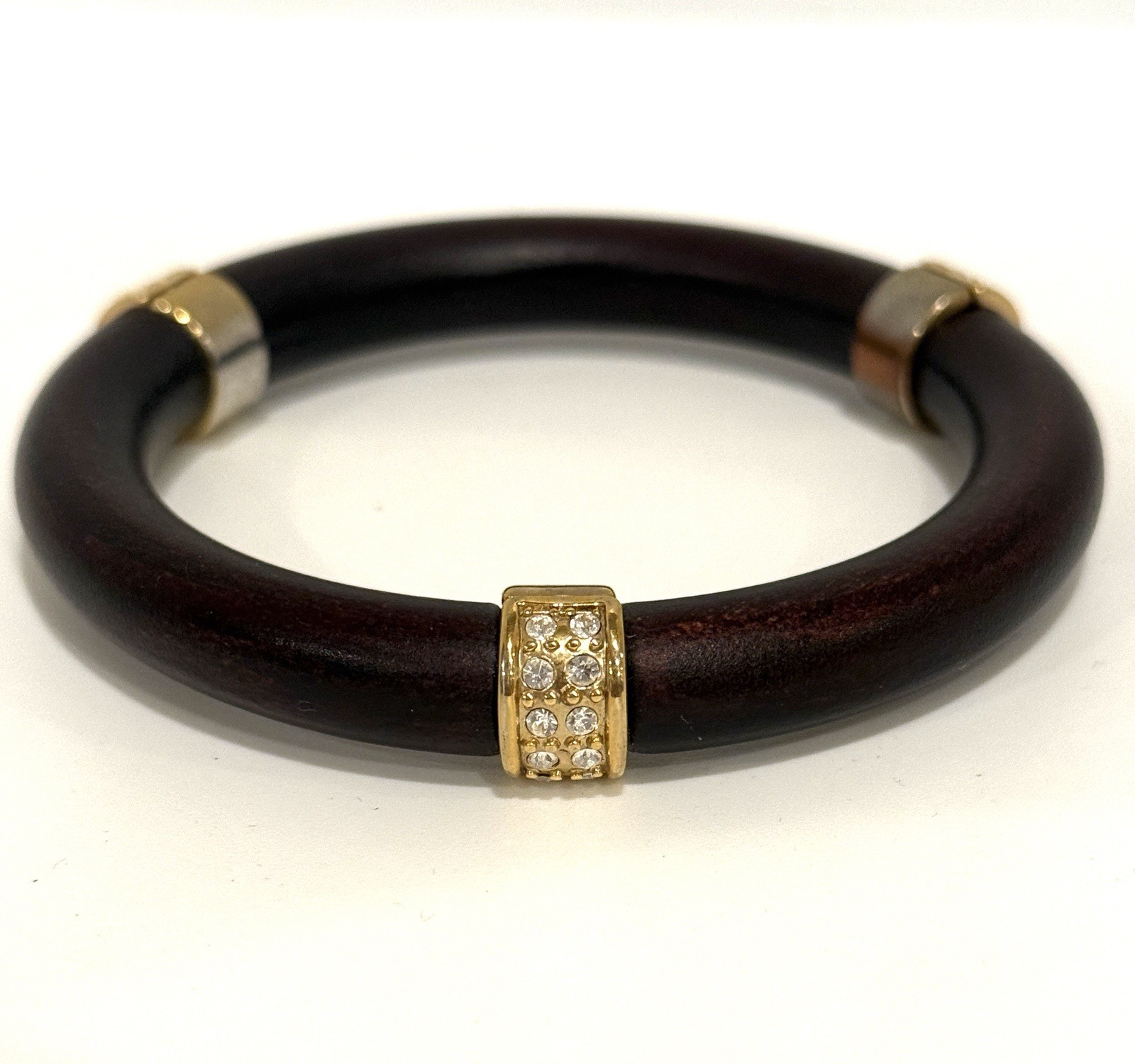 Banana Republic Dark Brown Wood Bangle with Gold Crystal Accent
