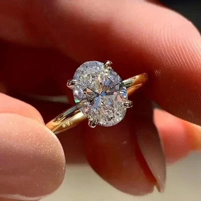 2 Ct Oval Cut Lab-Created Diamond Solitaire Wedding Ring 14k Yellow Gold Plated