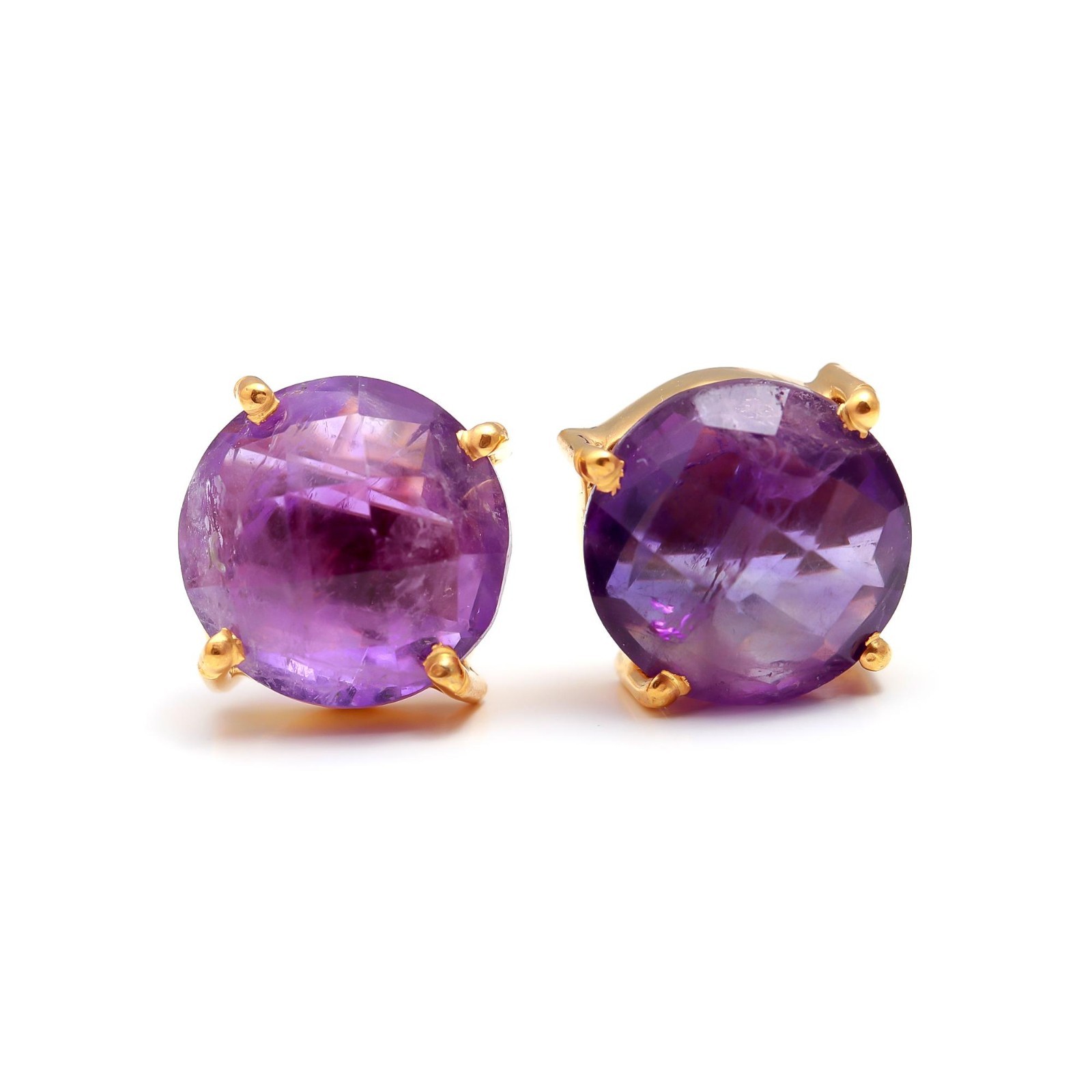 Natural Pink Amethyst Round Stud Earrings Gold Fill 925 Sterling Silver Jewelry