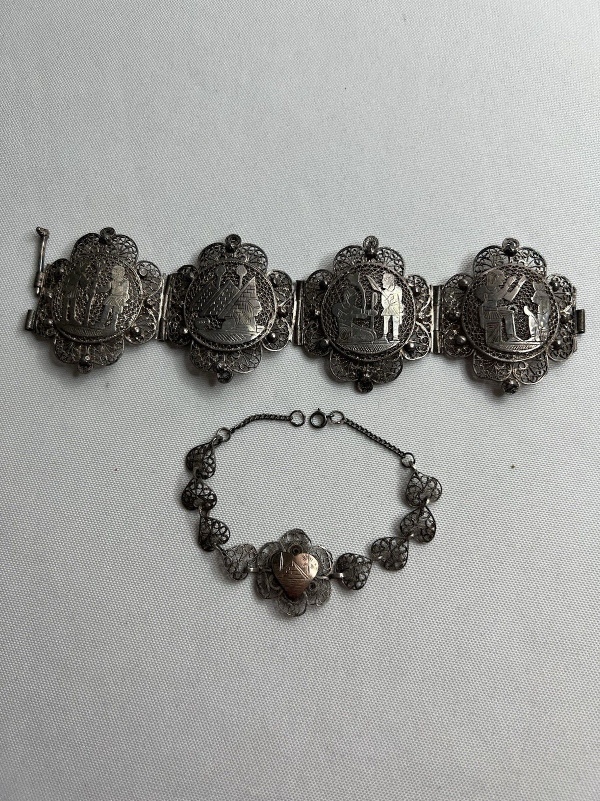 Vintage Egyptian Silver Souvenir Filigree Bracelets Lot Of 2 Made Egypt
