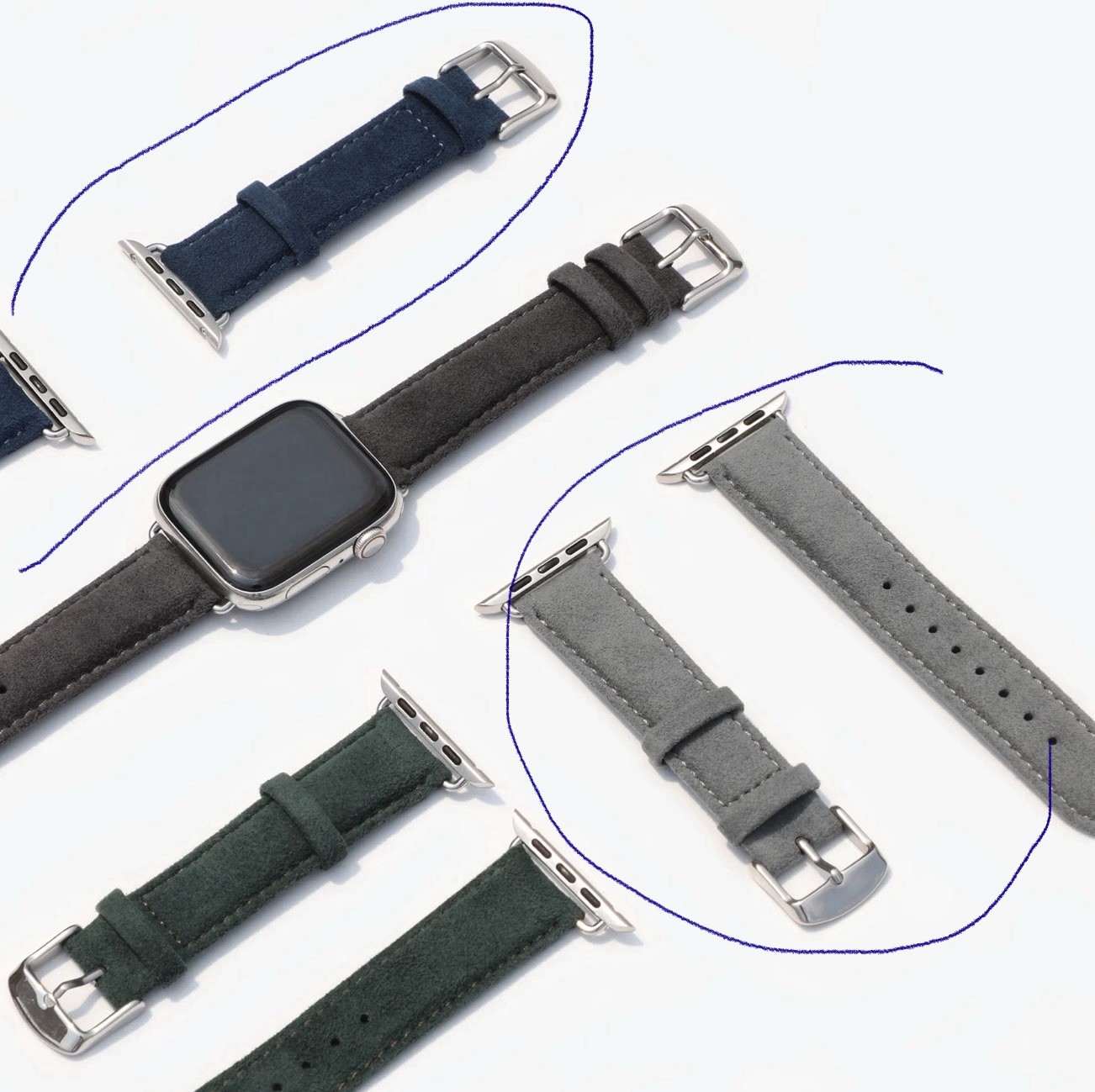 ALCANTARA APPLE WATCH BUCKLE BANDS Gray And Navy Available