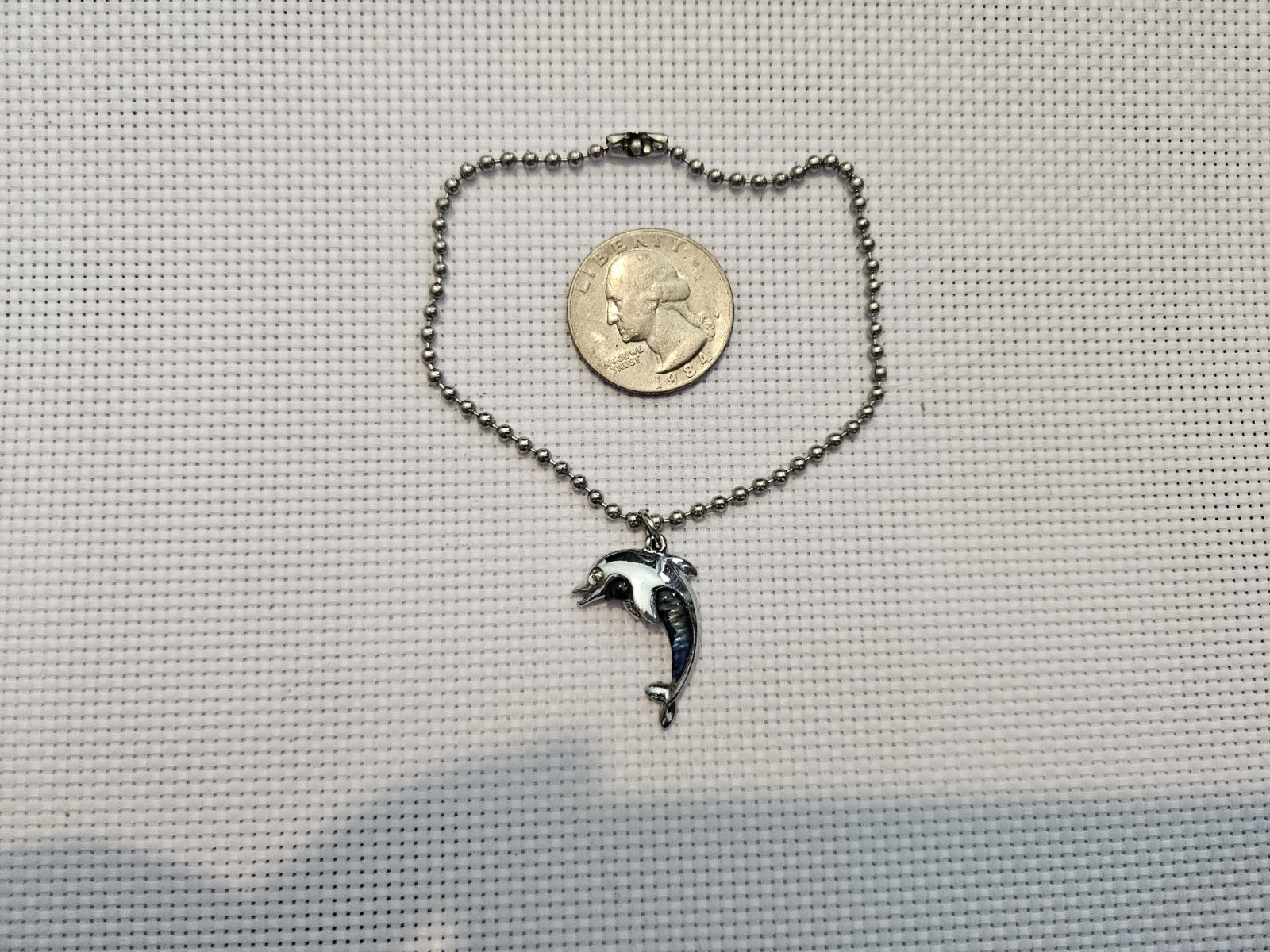 Silver Tone Dolphin Ball Chain Bracelet Abalone Shell Inlay Ocean Beach Jewelry