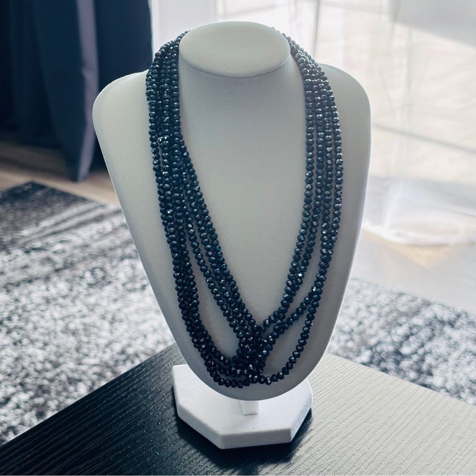 Susan Graver Black Aurora Crystal 2-in-1 Convertible Necklace Magnetic Clasp