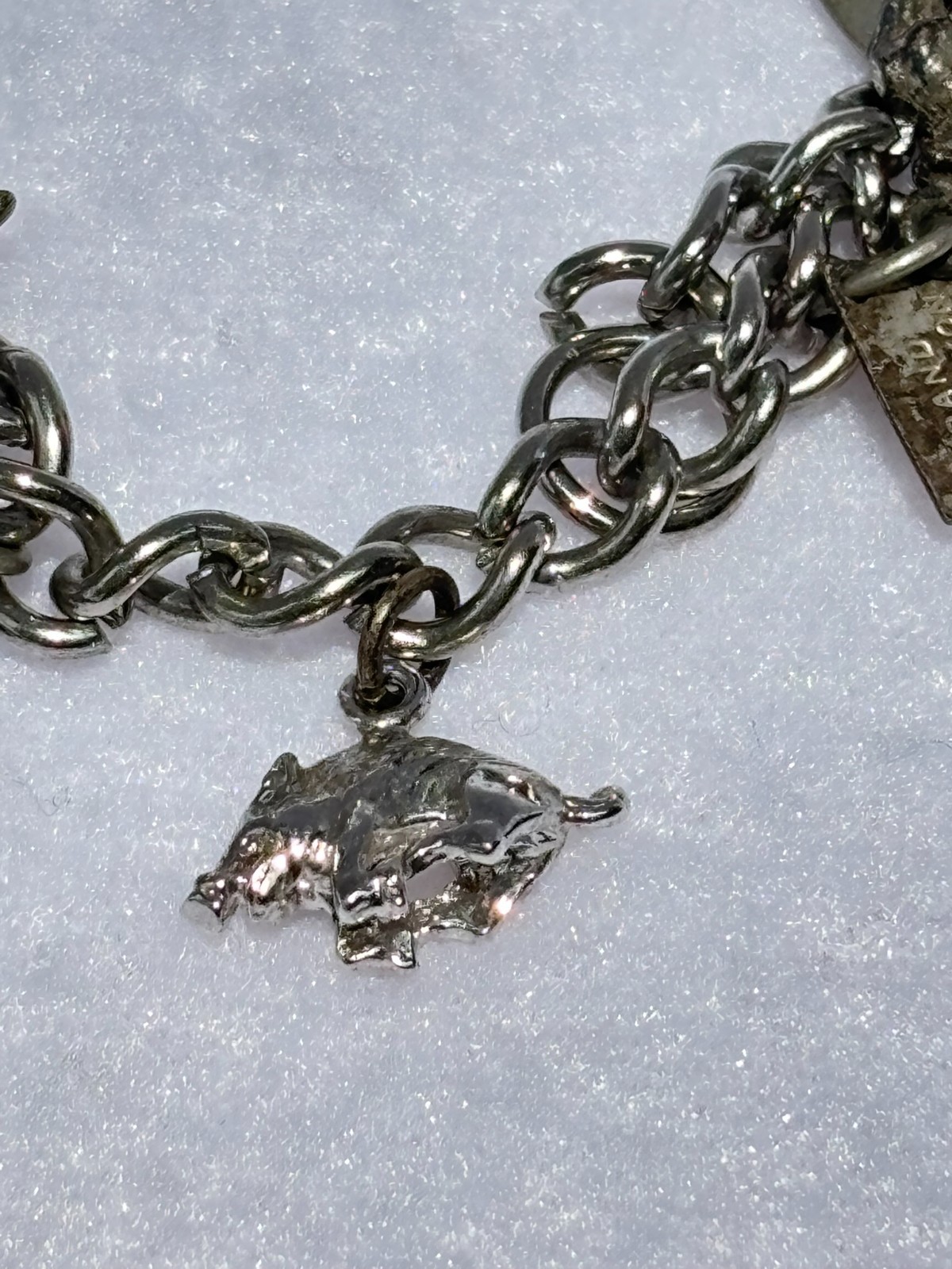 Vintage Sterling Silver Charm Bracelet Travel Themed with 10 Charms 6.5″ length