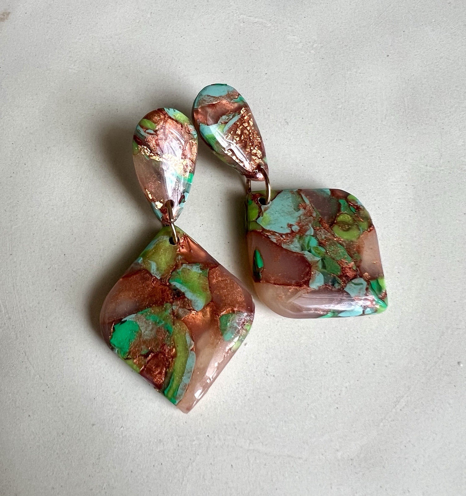 Earrings Statement Earrings Handcrafted Turquoise Gold Green Brown Dangle