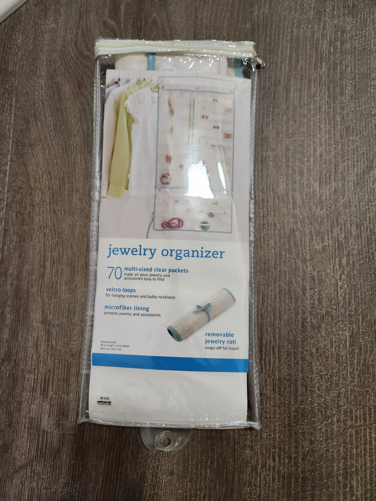 Large Hanging Jewelry Organizer Storage Roll, cream/green