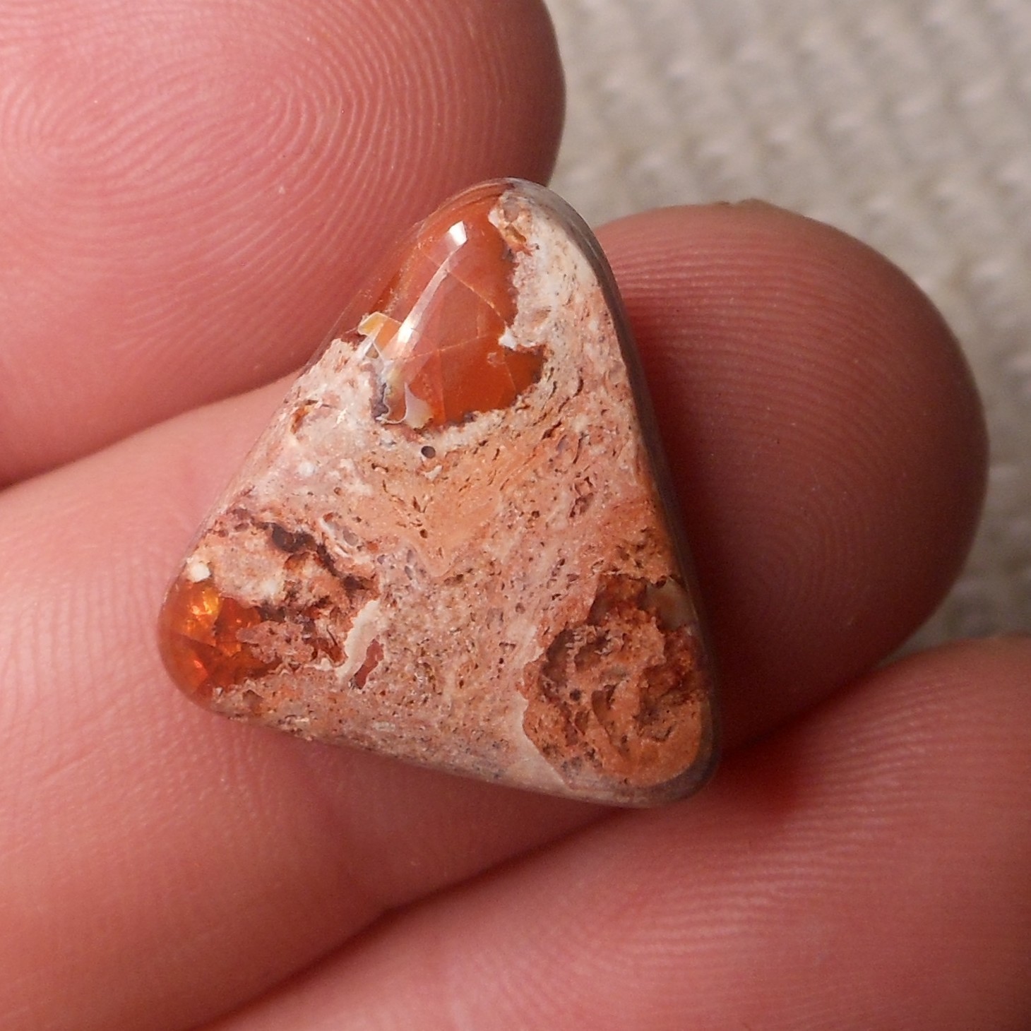 15.60ct Mexican Fire Opal 18.1 x 19.8mm Triangle Shape Cabochon