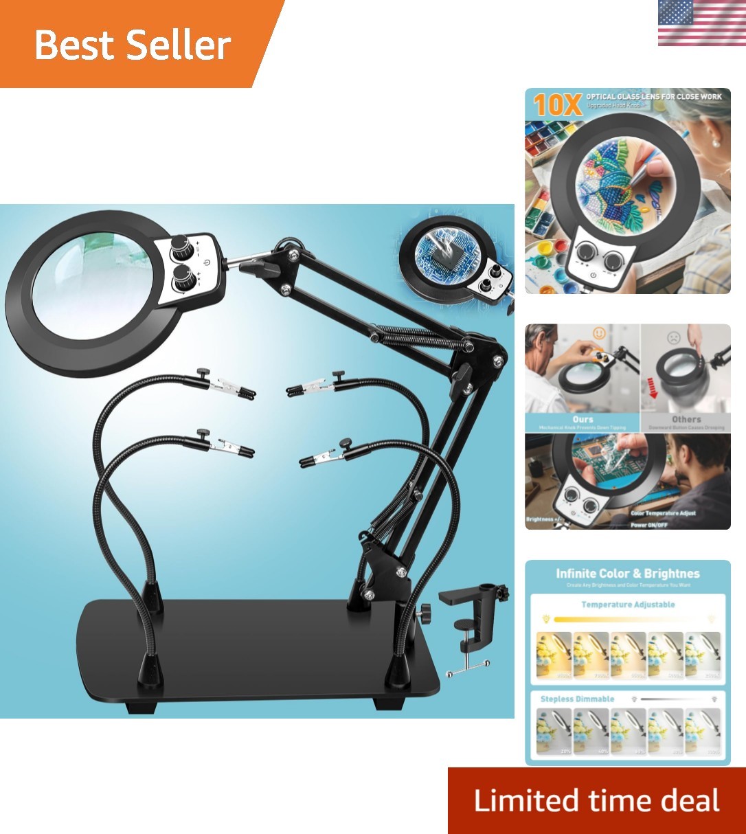 Helping Hands Soldering Station, 10X Magnifying Glass with Light and Stand, T…