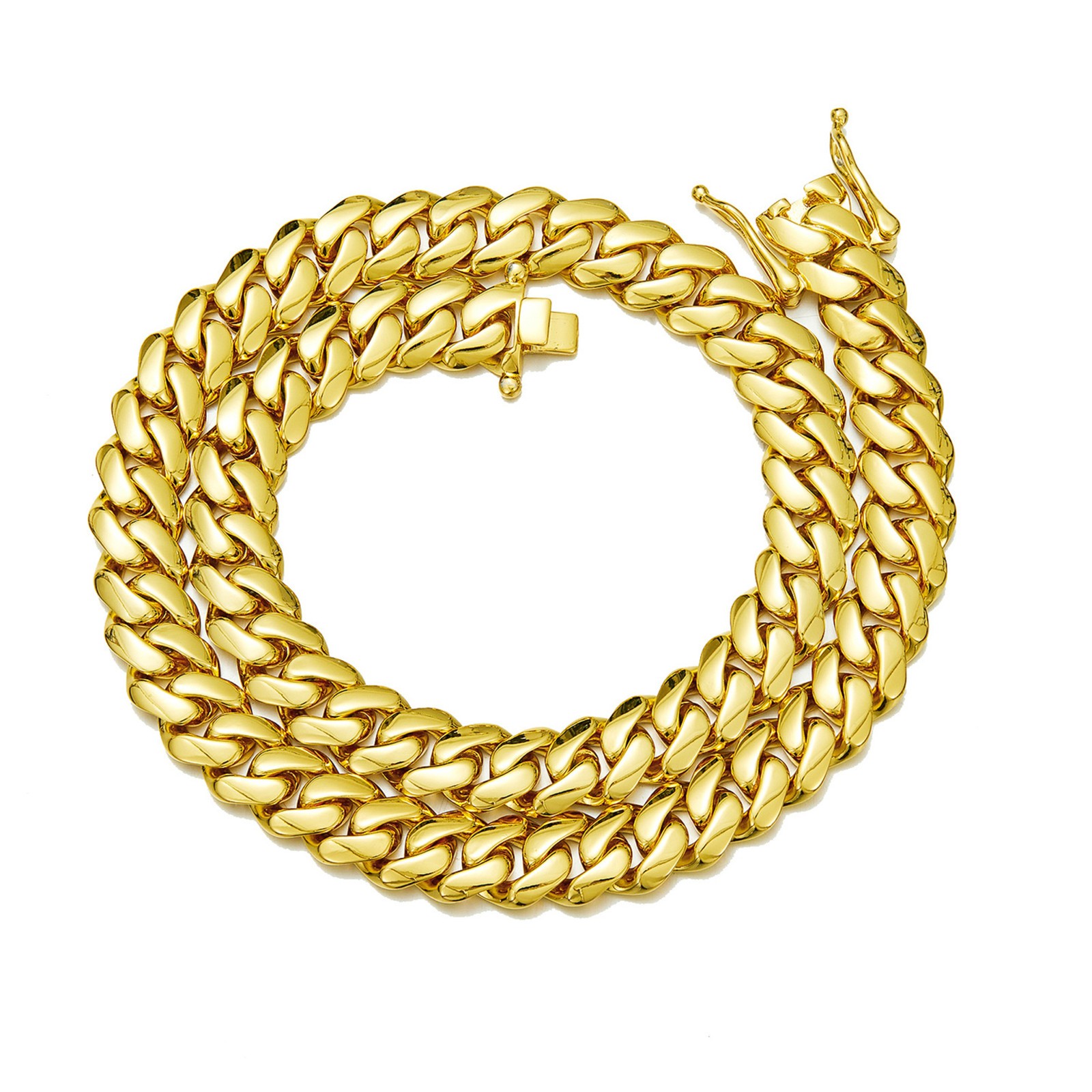 14K Gold Miami Cuban Link Chain Stainless Steel Necklace for Men Women 8mm-20mm