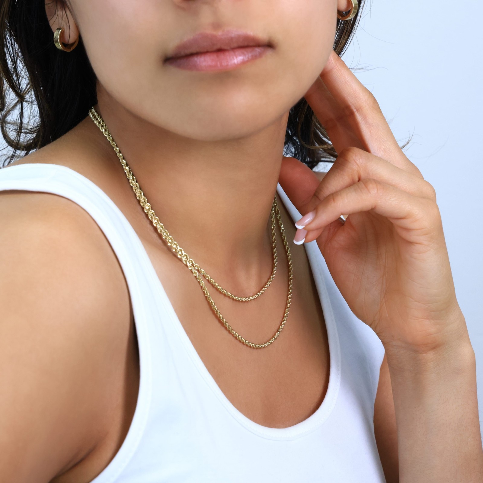 10K Yellow Gold 4mm Solid Rope Chain Diamond Cut Pendant Necklace