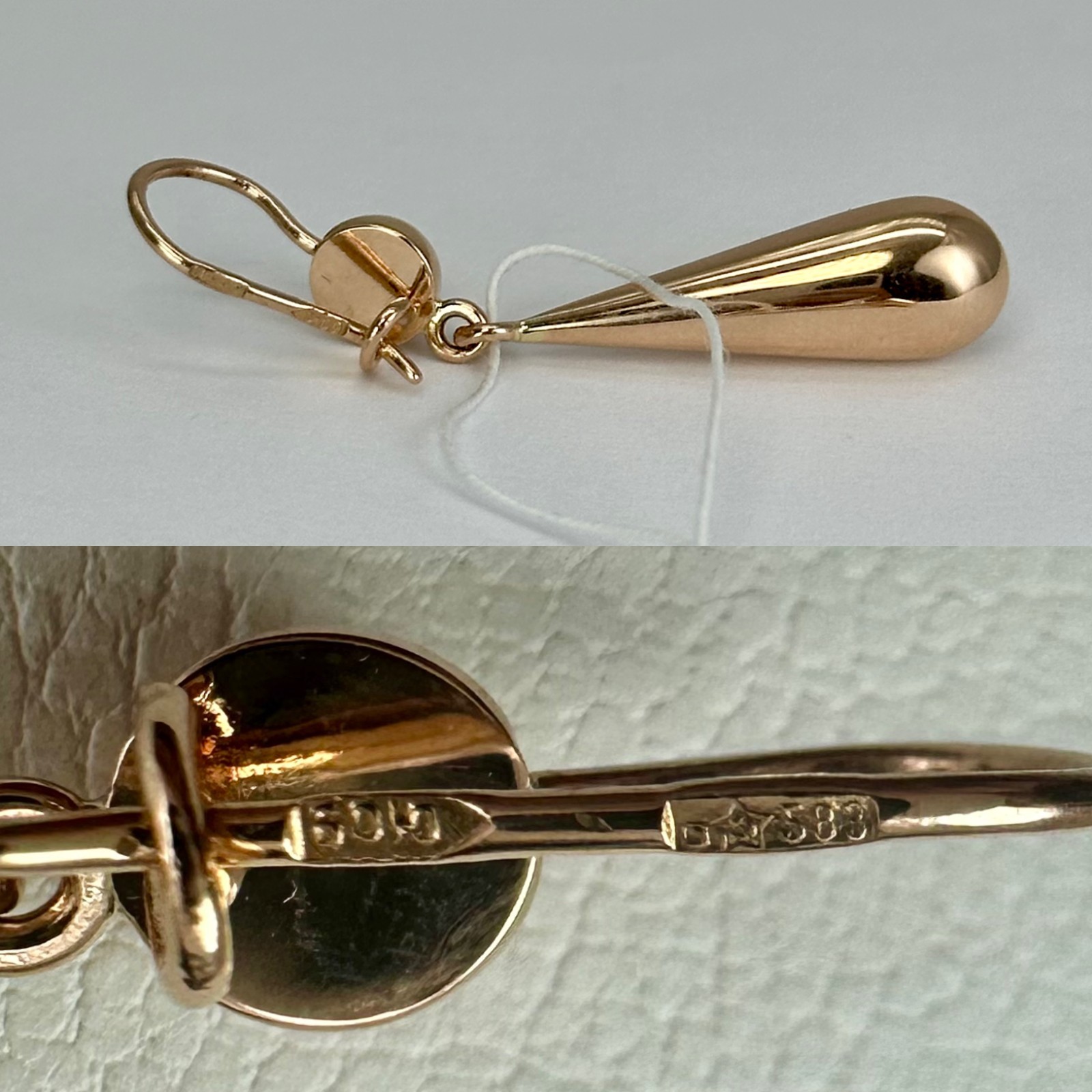 USSR Vintage Original 14K 583 Rose Gold Drop Dangle Earrings 1976 Odessa 3,93 g.