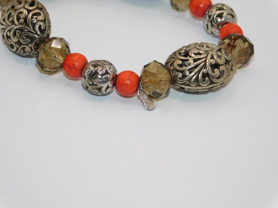 B314-VINTAGE BRACELET~STRETCH~GLASS/STONE/METAL BEADS~FITS 7″ WRIST~RMN