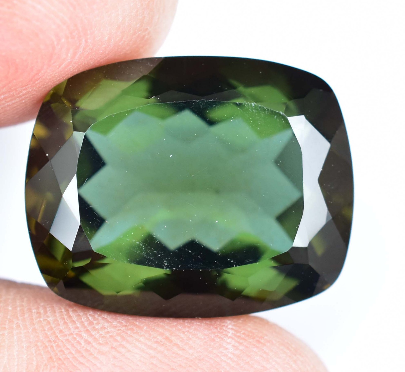 25.20 Ct Natural Greenish Moldavite Cushion Certified Flawless Loose Gemstone