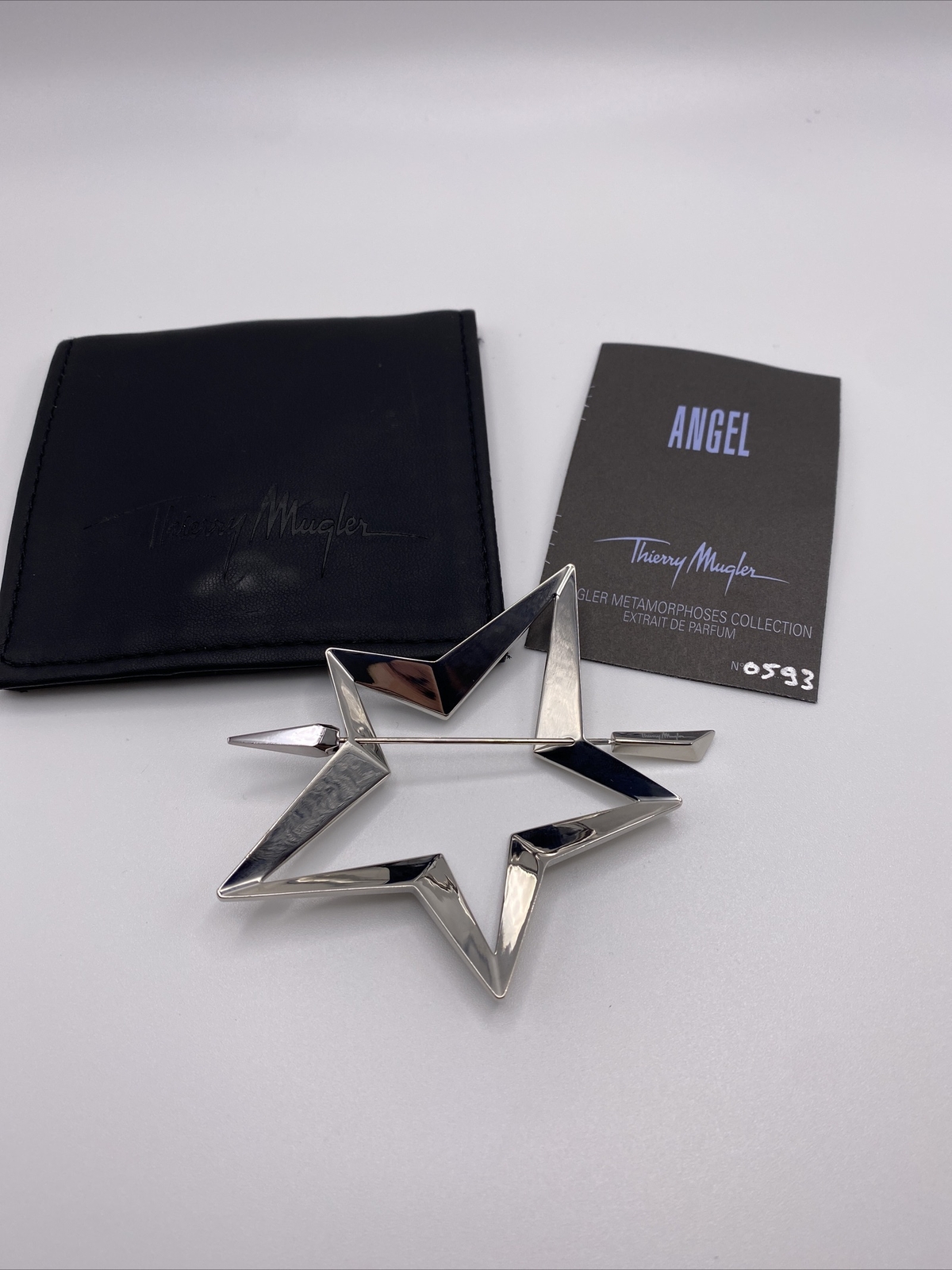 Thierry Mugler Vintage Angel Star Pin Brooch Signed Numbered Certificate Pouch