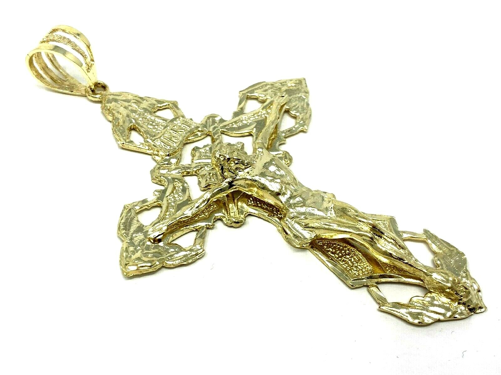 10k Yellow Gold Religious INRI Jesus Christ 3D Big Cross Pendant 5.25″- 45 grams