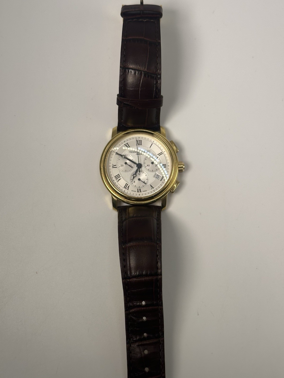 Frederique Constant Quartz Chronograph Watch Gold Tone FC-292X4P4/5/6 Box Papers