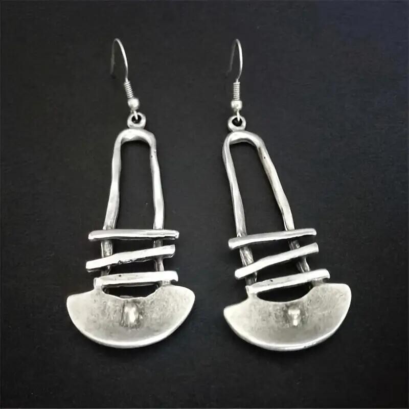 Boho Silvery Stair Geometric Pendant Earrings Vintage Fashion Statement Jewelry