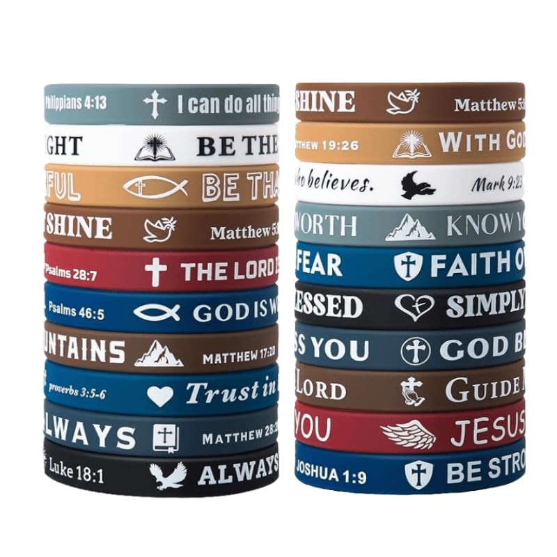 20PCS Bible Verse Silicone Bracelets Bible Verse Rubber Bracelets Religious