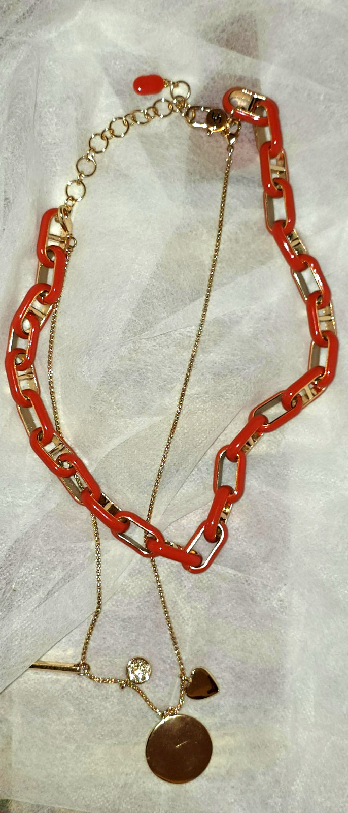 CHICOS ORANGE GOLD TWO IN ONE NECKLACE