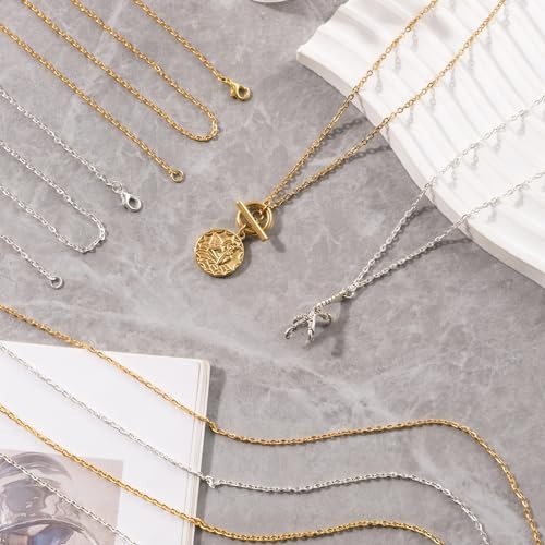 24 Pack Necklace Chains Bulk,Gold and Silver Plated DIY Cable Link Chains for