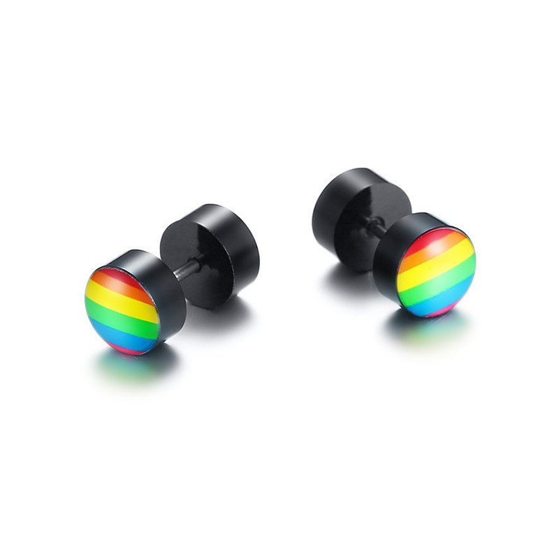 New Rainbow Color Gay Men Pride Barbell Earring Stainless Steel Ear Studs Enamel