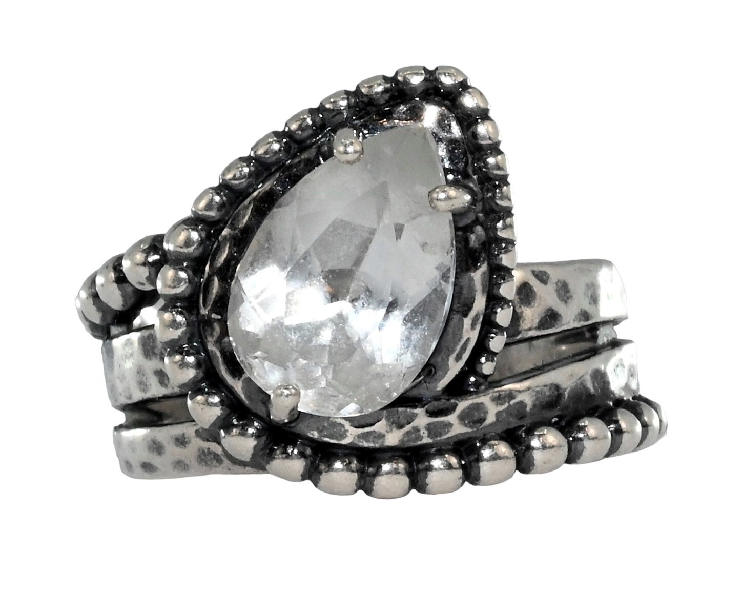Paz Creations PZ Israel Solid 925 Sterling Silver Pear White Topaz Ring! Size 5!
