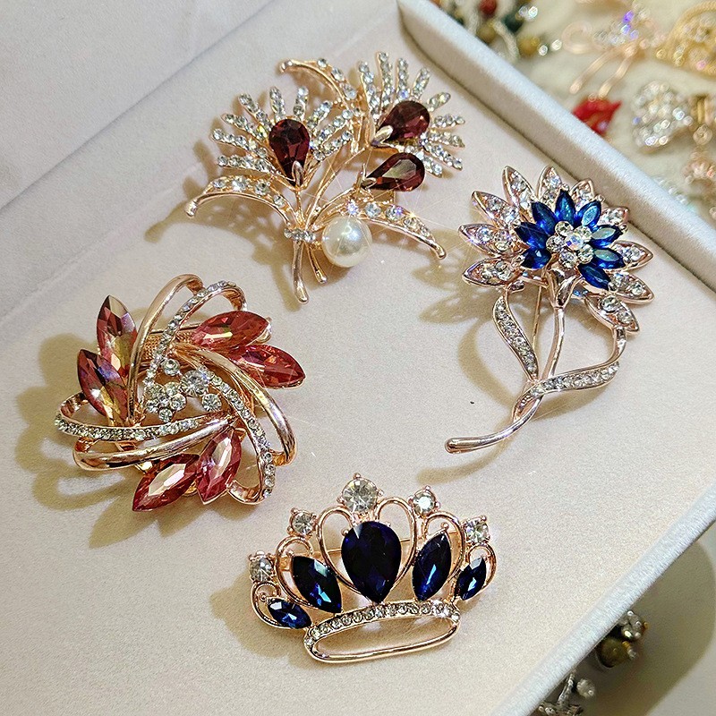 Bulk 12pcs Mix Crystal CZ Pearl Floral Brooches Lot Random Wedding Gift Jewelry