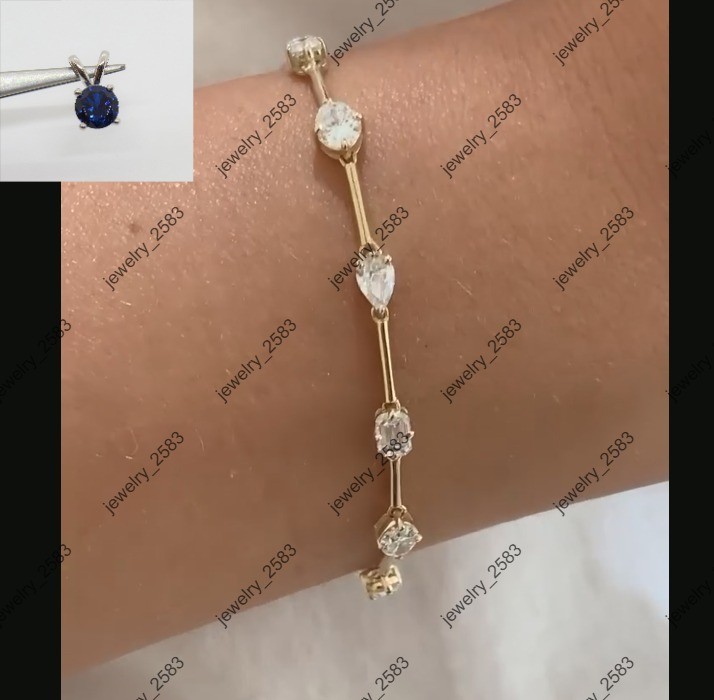 Christmas Gift Womens Party Wear Multi Stone Link Bracelet Real Moissanite 925 S