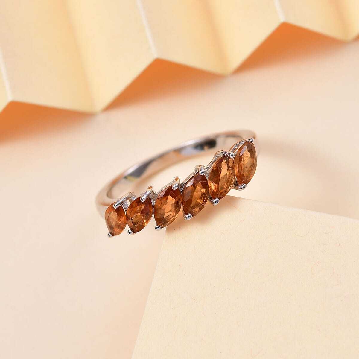 GORGEOUS!! 1.90ctw Ceylon Hessonite Garnet Band Ring Rhodium Plated Size 8