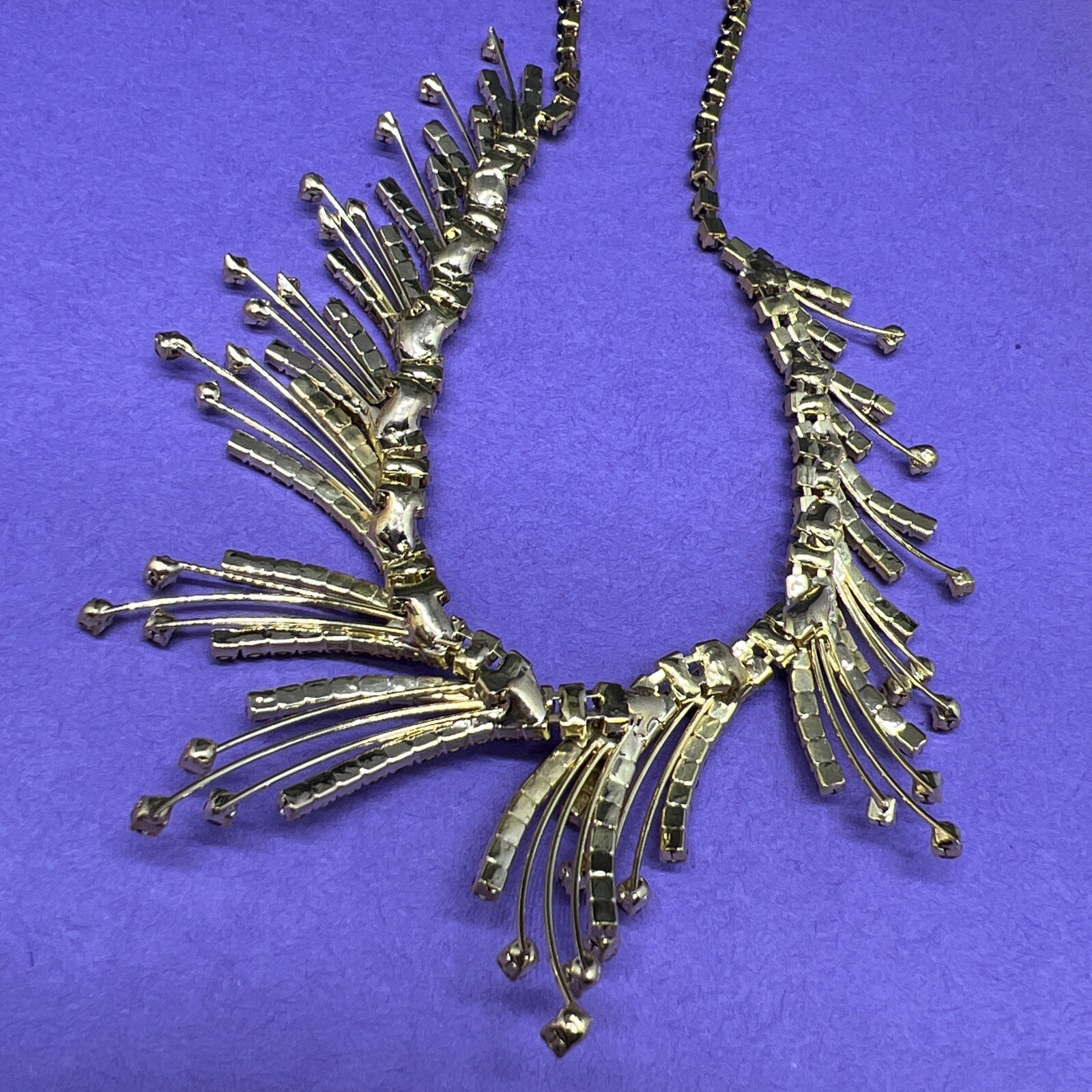 Gold Tone With Black Prong Set Rhinestones 14”-18” Necklace (6721)