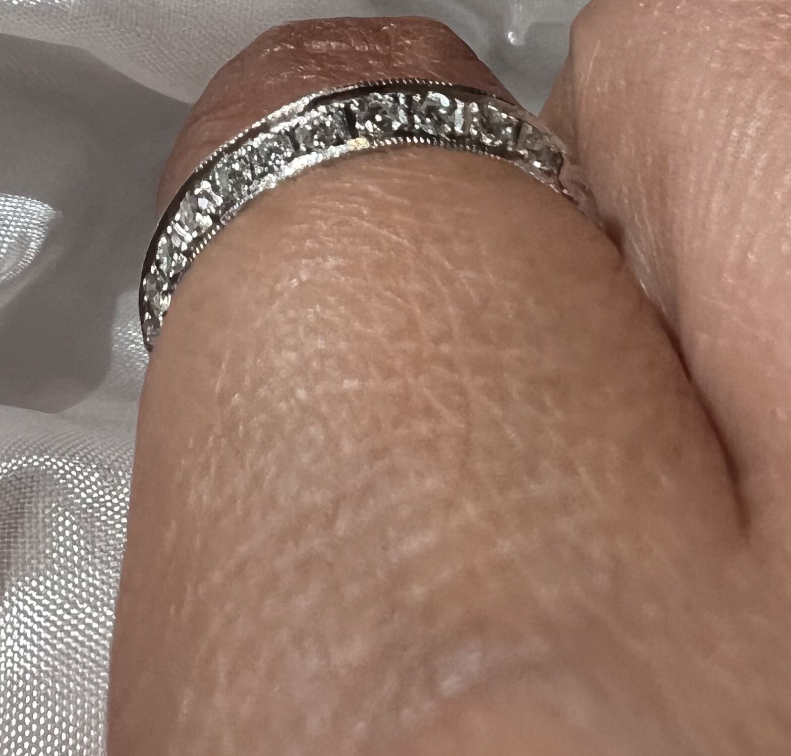 platinum art deco knife edge Double diamond contoured band ring Wedding Curved