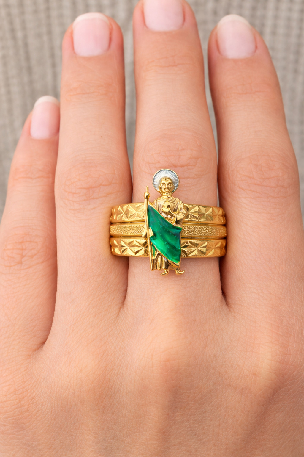 Italian 1/200 14k Yellow Gold St Jude Ring Religious Catholic Ring Men Women