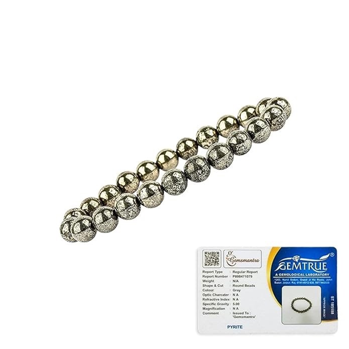Natural Gemstone 8 mm Bracelet Men & Women Stretchable Crystal Beads Pyrite