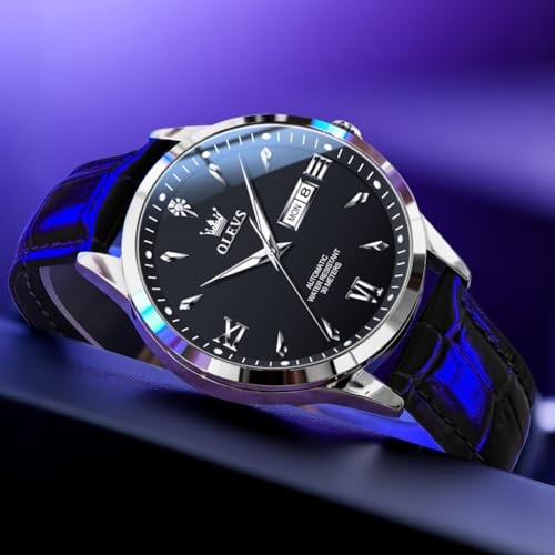 Watch Men Black Watches for Men Leather Classic Luxury Automatic Mechanical