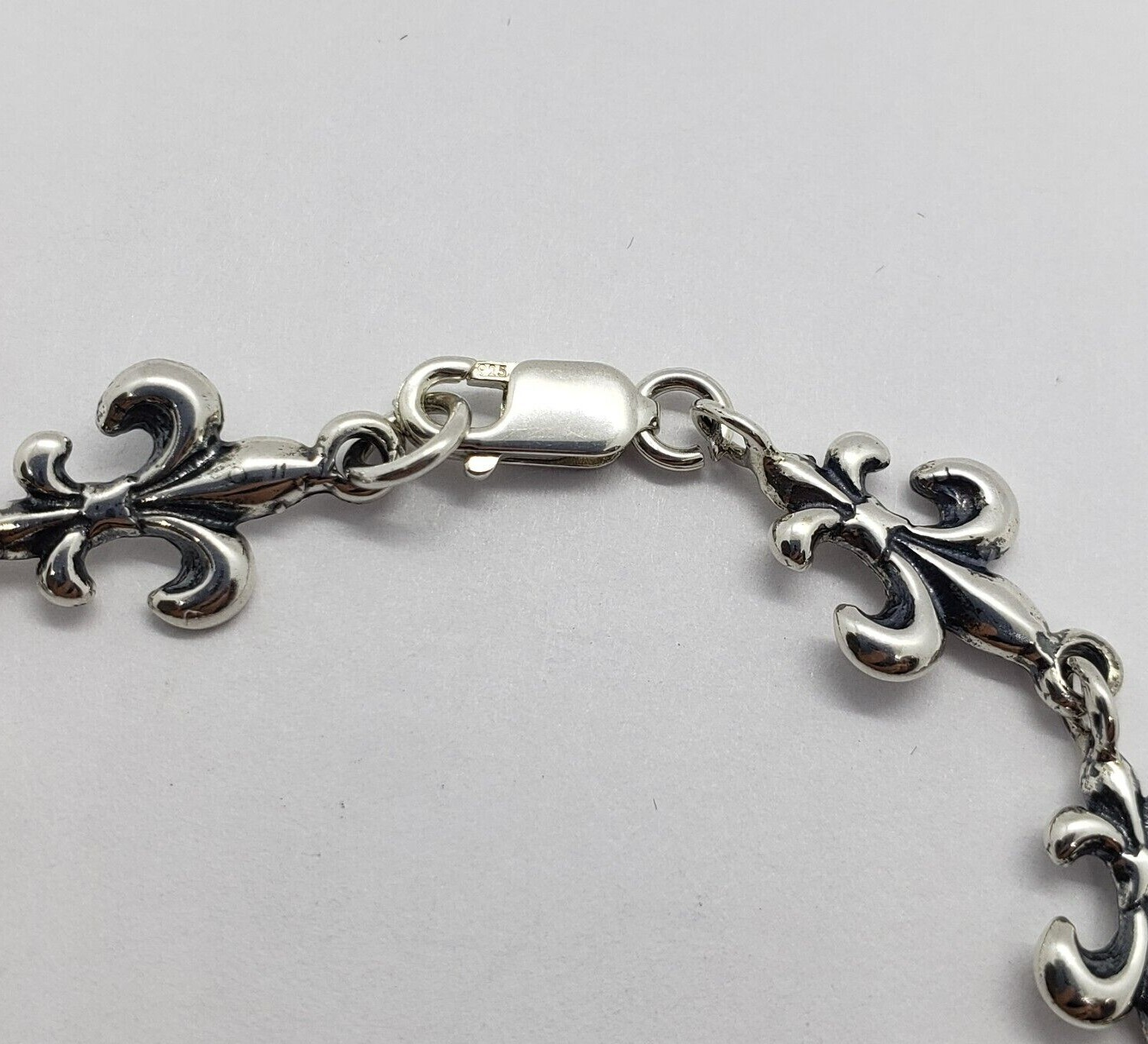 925 Sterling Silver Fleur De Lis French Lily Bracelet Anklet 7.5 inches Long