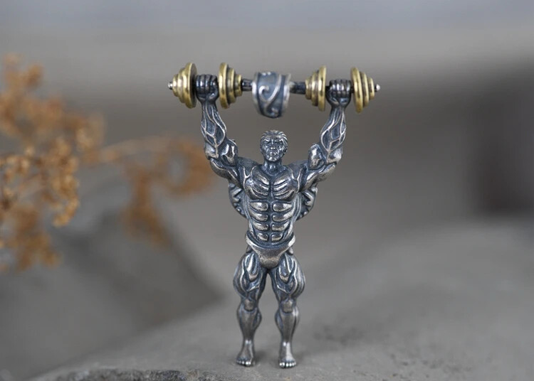 Real 925 Sterling Silver Retro Fitness Master Hip Hop Rock Pendant Men Jewelry