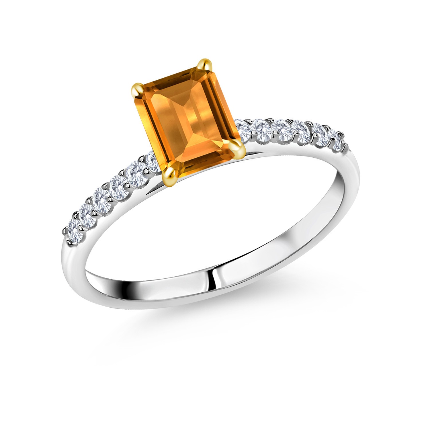 1.83 Ct Yellow Citrine E-F Lab Grown Diamond 925 Silver and 10K Yellow Gold Ring