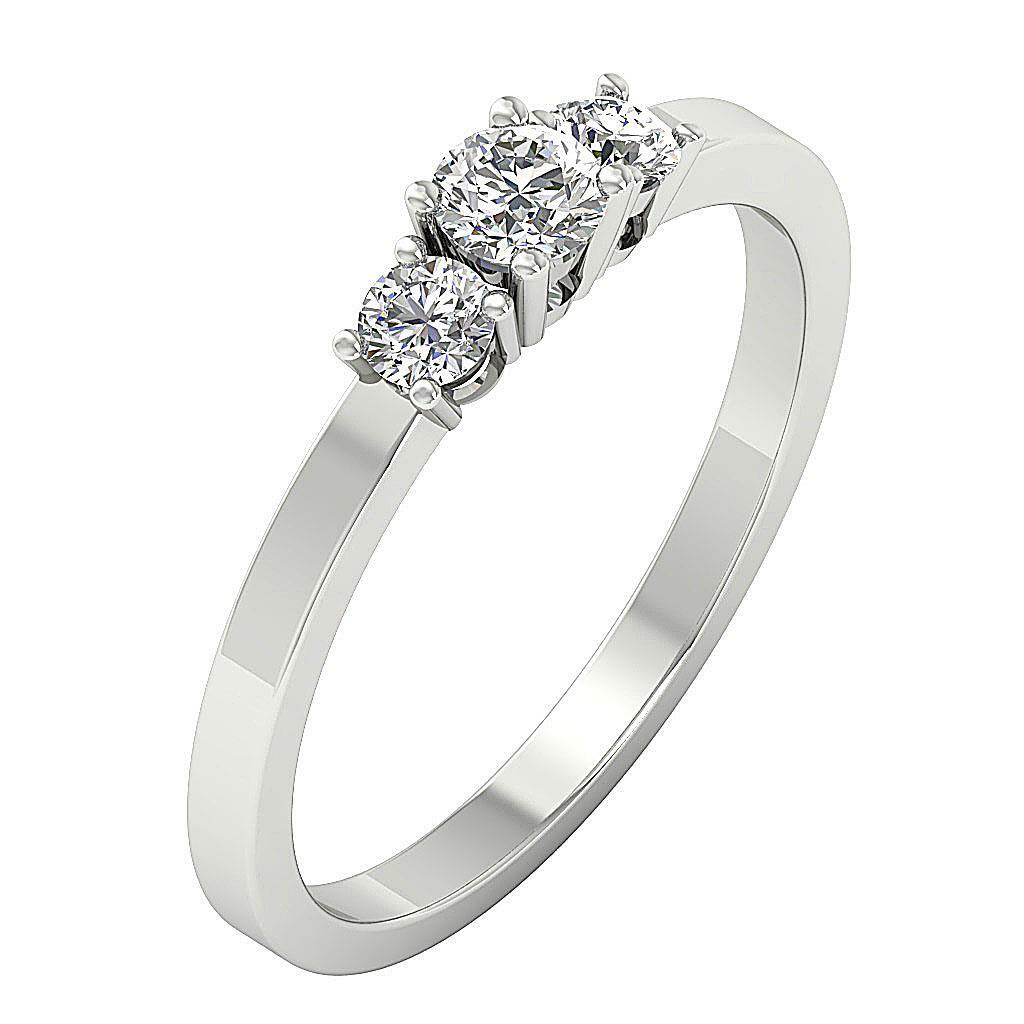 Three Stone Engagement Ring SI1 G 0.60 Ct Round Diamond 14K Whaite Gold 3.80MM